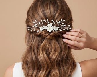 Bridal Flower Hair Comb - White Floral Wedding Headpiece