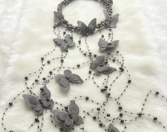 Butterfly Pearl Hair Vine Bridal Headpiece – Handmade Wedding Hair Beaded Tassel Chains