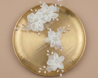 Ręcznie robiony zestaw ozdób do włosów z motywem kwiatów, elegancki kryształowy grzebień boczny z kwiatowym wzorem