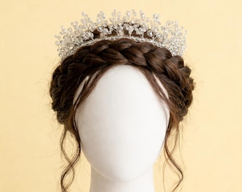 Clear Beaded Wedding Crown for Bride|Elegant Bridal Tiara