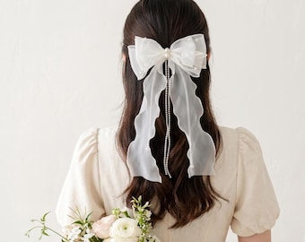 Bridal Hair Bow | Sheer Fabric Cascading Ribbons