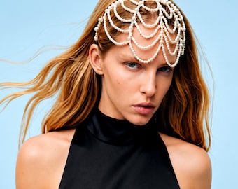 Pearl Mesh Bridal Cap | Pearl Net Headband