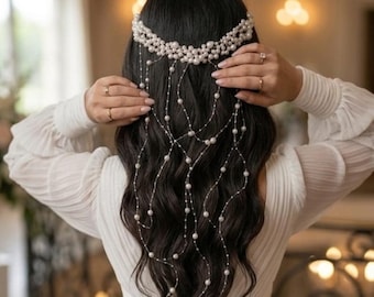 Elegant Bridal Pearl Hair Drape with Cascading Tassels