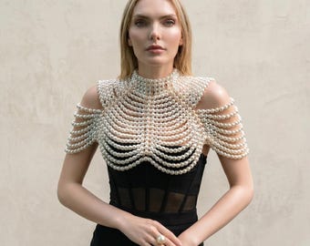 Pearl Shoulder Cape Jewelry|Handcrafted beaded cape