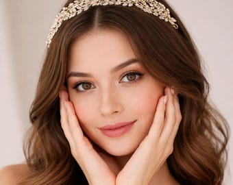 Leaf Wedding Headpiece, Silver Jewelry|Handmade Crystal Bridal Hair Vine
