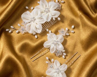 Handmade Hair Pin Set|Elegant Crystal Floral Side Comb