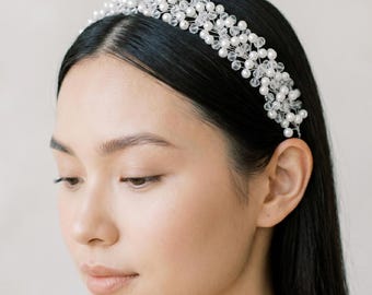 Pearl & Crystal Bridal Hair Vine – Elegant Wedding Headband Accessory