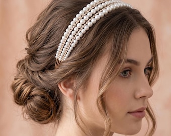 Pearl & Rhinestone Wedding Band | Triple-Row Pearl