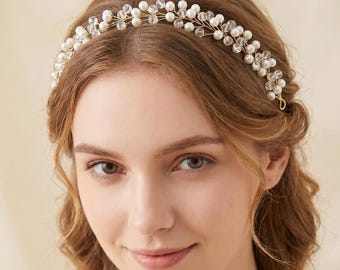 Luxury Pearl & Crystal Hair Vine | Handcrafted Bridal Pearl Headband