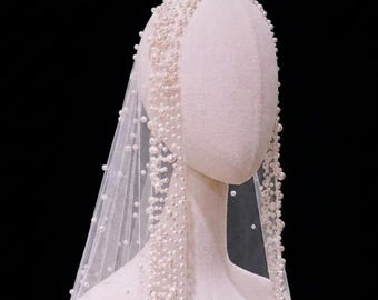 Perle Brautschleier,Kathedralen Länge Hochzeit Schal | Einzigartiger Schleier