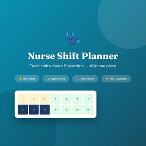 Nurse Shift Planner Digital - RN Schedule Tracker - Night Shift Calendar - Nursing Hours Log - Healthcare Shift Template