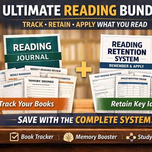 Reading Journal + Retention System Bundle | Book Tracker and Study Planner Printable PDF | Remember & Apply What You Read