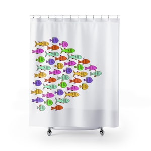 Fish Shower Curtains, school of fish shower curtain, bathroom