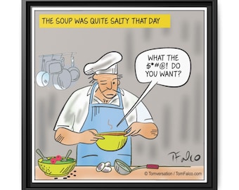 A statement cartoon for modern spaces. Fun gift for a cook, cartoon wall hanging - Matte Canvas, Framed (Multi-color) - modern art gift