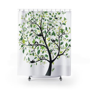 Nature Shower Curtains, forest shower curtain, tree shower curtain, natural shower, bathroom decor image 1