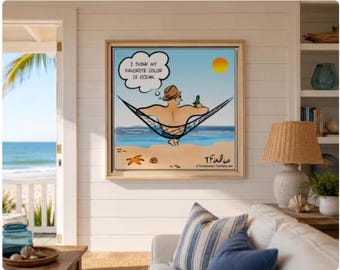 Modern art ocean cartoon - gift for beach house - Cotton and polyester matte canvas composite with a special proprietary Pinewood frame