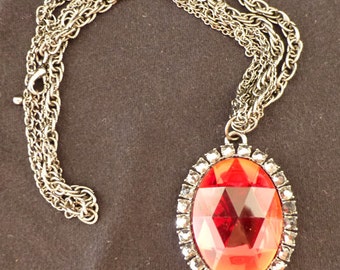 Vintage ruby red colored stone necklace multi chain rhinestone necklace