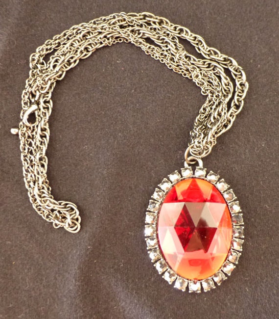 Vintage ruby red colored stone necklace multi chai
