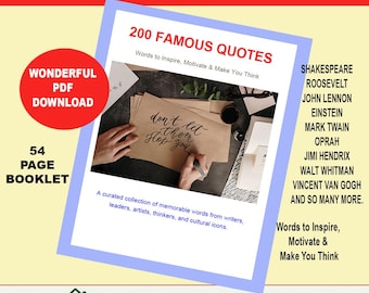 200 Famous Quotes PDF | Printable Inspirational Quote Book | Motivational Wall Art & Journaling Instant Download