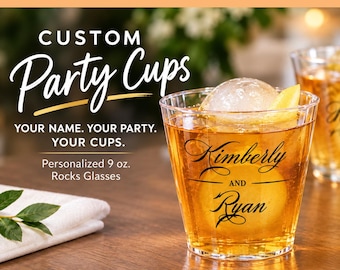 Personalized drinkware, Custom Plastic Rocks Glasses,  Cocktail Tumblers, Wedding & Birthday cups
