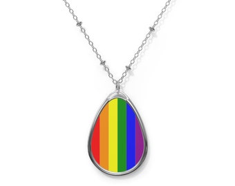 Gay Pride Flag Oval Necklace; LGBTQ jewelry, gay pride jewelry