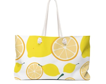 Lemon Weekender Bag, lemon, lemony, tote bags, summer totes, lemon items, food items, food, fashion, carry on, carryon, beach bag