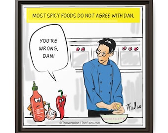 Funny Spicy Food cartoon wall art / gift for a cook, gift for a chef, Matte Canvas, Framed (Multi-color) / housewarming gift
