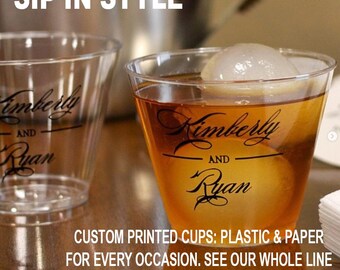Custom party cups, Personalized Plastic Rocks Glasses,  Cocktail Tumblers, Wedding & Birthday cups