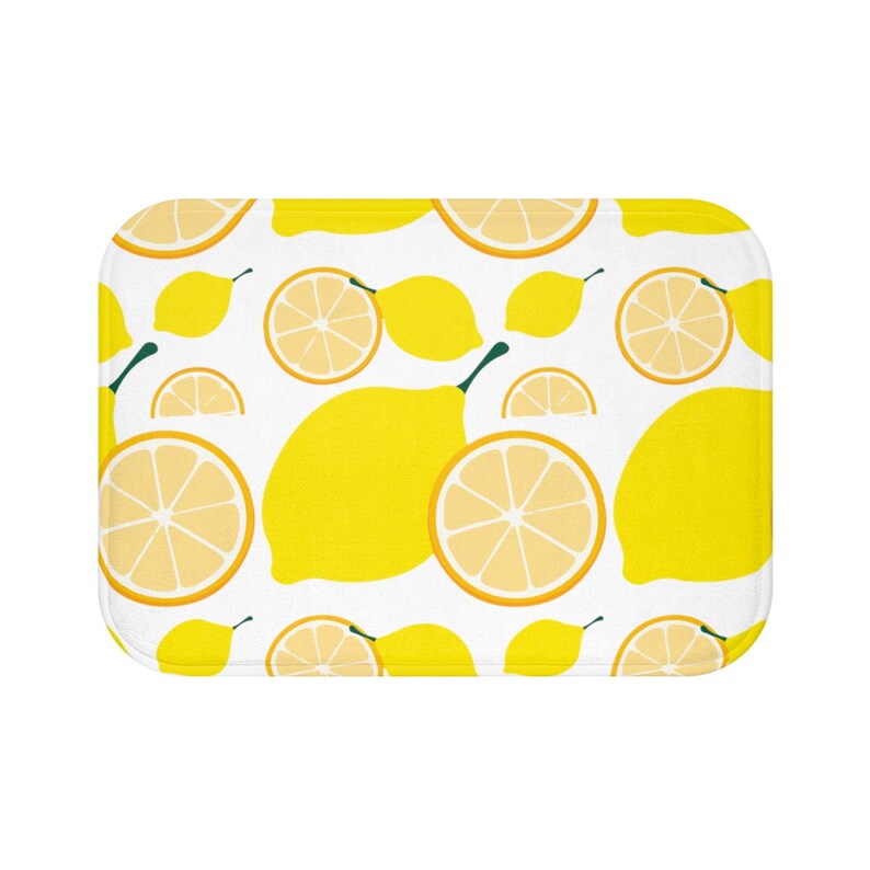 Lemon Print Bath Mat Bathroom Accessories Bathroom Decor Etsy