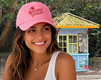 Think pink Coconut Grove Classic Baseball Cap; Fun Coconut Grove logo cap, seen all over town