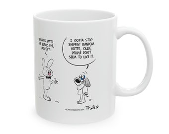 Dog sniffin cartoon Ceramic 11 oz. mug, coffee mug, tea mug, cartoon coffee mug