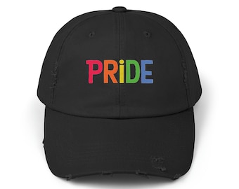 Pride Unisex Distressed Cap, gay pride hat, summer pride fashion