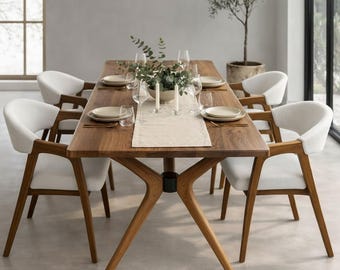 Walnut Dining Room Table, Custom Wood Table, Natural Home Furnıture, Modern Living Tables
