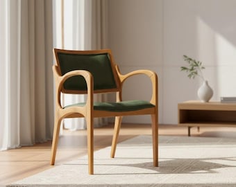 Living Room Wood Chair, Custom Upholstered Seat, Century-Old Hardwood Furniture