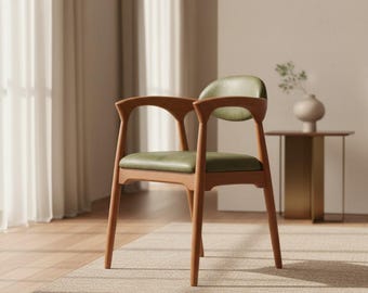 Silla de Madera Natural Hecha a Mano, Silla de Comedor Tapizada a Medida, Sillas de Madera Maciza