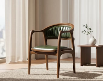 Solid Walnut Dining Chair, Custom Upholstered Seat, Century-Old Hardwood Furniture