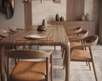 Mesa de centro de madera de nogal con borde ovalado, diseño natural personalizado, hecha a mano.