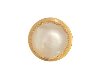 Vintage Gold Lipstick Holder Faux Mother of Pearl Cabochon Filigree Case Flaw