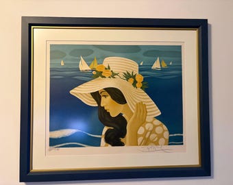 Yves Ganne Künstlerdruck-Lithografie – Neoimpressionistisches Porträt (1970er/80er Jahre)