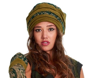 Boho, hippie, hippy, corduroy and fleece round hat