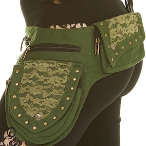 Steampunk utility belt ASSORTED COLOURS junk Gypsy, Pocket BELT, hip pack, waist pack, fanny pack, festival clothing, CLbeka Green