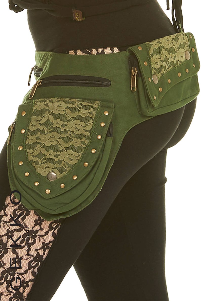 Steampunk utility belt ASSORTED COLOURS junk Gypsy, Pocket BELT, hip pack, waist pack, fanny pack, festival clothing, CLbeka Green