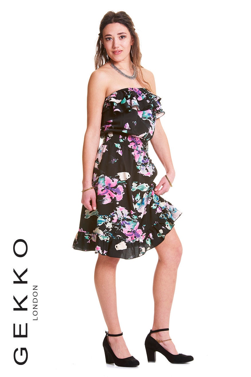 Image of Printed Strapless Dress, Goa Dress, Summer Festival Clothing, Sun Dresses - Mcdrfr