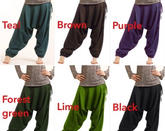 HAREM pants, yoga trousers, harem trousers, drop crotch trousers, Alibaba pants, Aladdin pants, sarouel, psytrance goa pants, Catraf