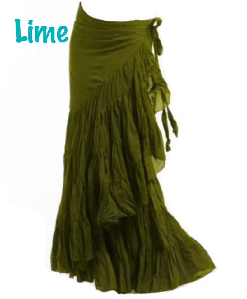 FLAMENCO SKIRT, maxi skirt, wrap Skirt, GYPSIE skirt, long skirt, CVskfl Lime