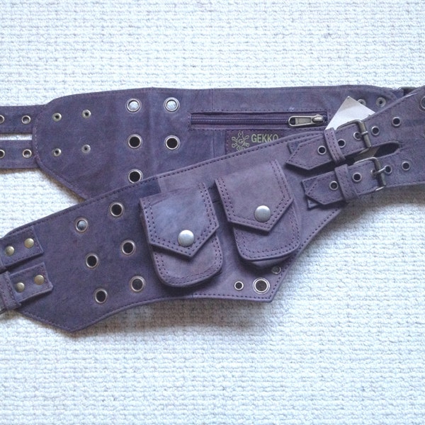 BROWN leather utility belt, POCKET BELT, psytrance belt, hip pack, waist pack, bumbag, fanny pack