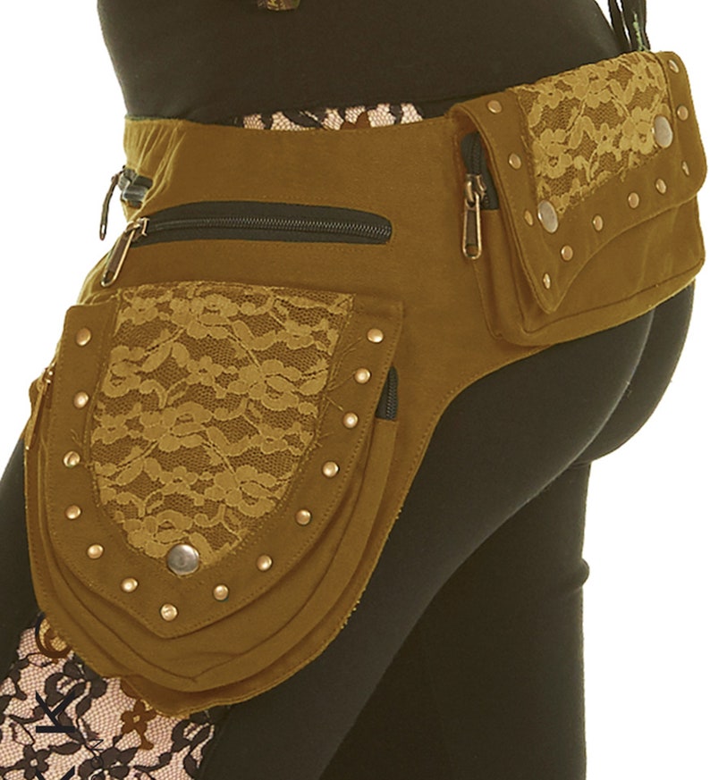 Steampunk utility belt ASSORTED COLOURS junk Gypsy, Pocket BELT, hip pack, waist pack, fanny pack, festival clothing, CLbeka Mustard