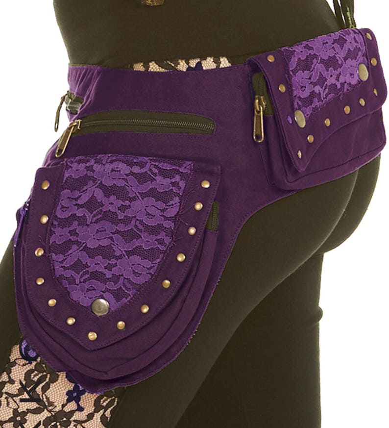 Steampunk utility belt ASSORTED COLOURS junk Gypsy, Pocket BELT, hip pack, waist pack, fanny pack, festival clothing, CLbeka Purple