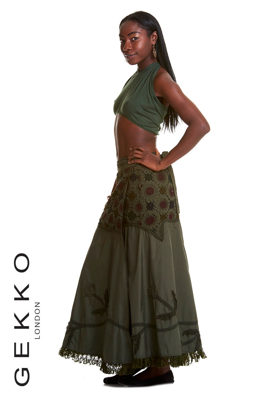 Image of steampunk Skirt - Long Wrap Skirt, Psytrance Festival Ethnic Goa Skirt, Flamenco Clskfa