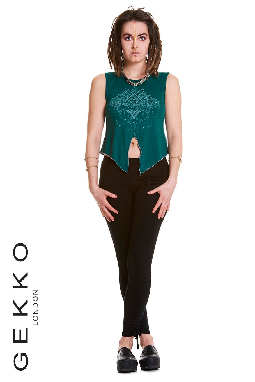 Image of Printed Top With Front Slit, Printed T-Shirt, Psytrance Top, Steampunk Top, Vltosf